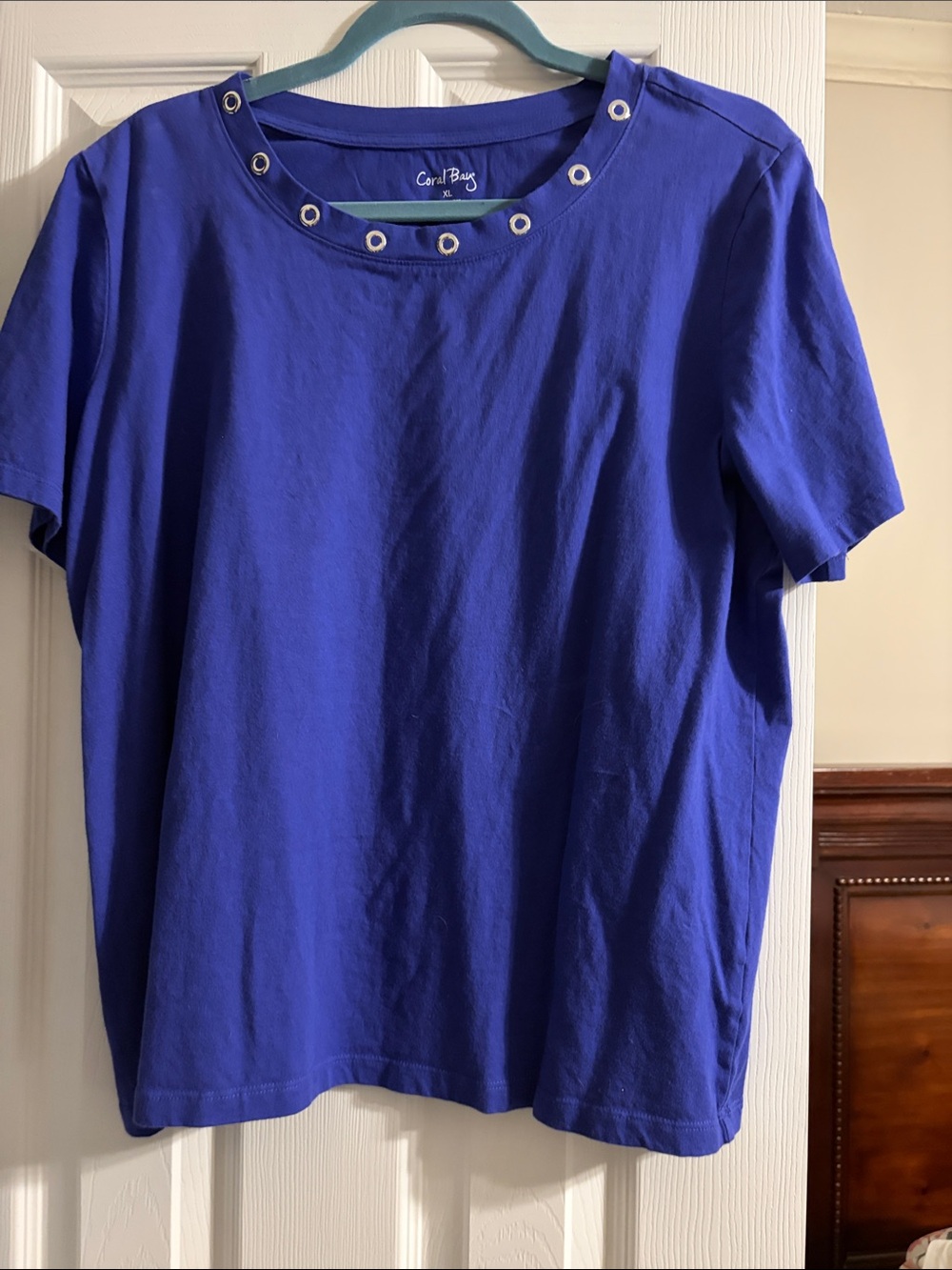 Coral Bay Men’s Cobalt Blue Eyelet-Neck Short Sleeve Tee